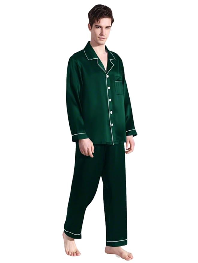 Ultra Soft Premium Satin Nightsuit for Men (Medium, Green)-image-14
