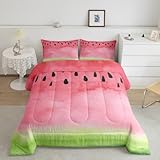 Watermelon Comforter Set Twin,Watercolor Tie Dye Bedding Set 2pcs for Kids Teens Adults Room Decor,Pink Green Summer Fruit Quilt Set Modern Plants Duvet Insert with 1 Pillowcase
