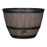 Barrel Hose Pot 18'x18'x12' - Large Outdoor Garden Hose Holder, Walnut Brown 100% Recycled Resin, Heavy Duty Water Hose Container with Easy Knock-Out Drainage Holes, Weatherproof & Eco-Friendly