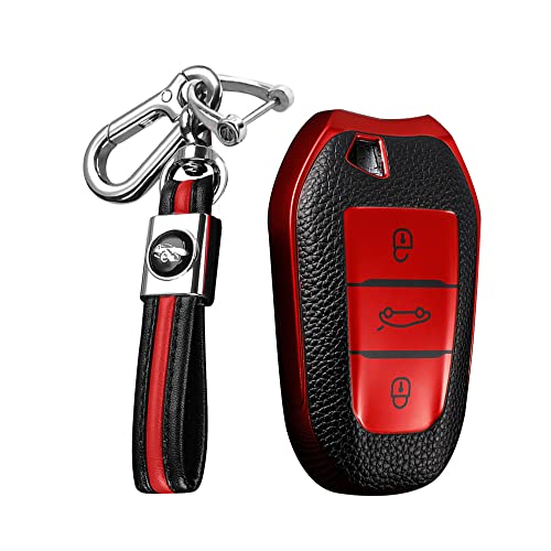 Funda para llave Peugeot y Citroën KUNIO carcasa de TPU rojo con 3 botones para mando de coche