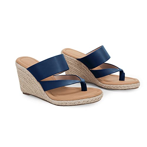Coutgo Womens Espadrille Wedge Sandals Platform Thong Padded Insole Single Vegan Leather Strap Slides Backless Slip On Casual Summer Flip Flops by Coutgo - Used condition - Image 2