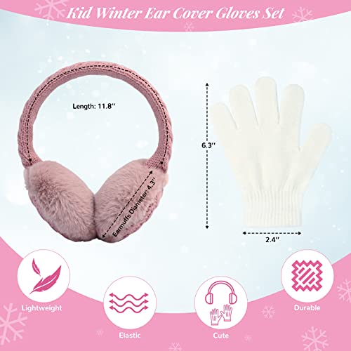 Poximi Baby Warm Earmuffs Kid Magic Gloves Girl Soft Plush Ear Muffs Toddler Knit Mittens For Boy Winter Ear Warmer Set (M-Pink+White) #TOP5