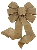 Natural Burlap Ribbon Wreath Bow - 10' Wide, 18' Long Tails, Farmhouse, Easter, Fall, Winter, Thanksgiving, Christmas, Tree Decoration