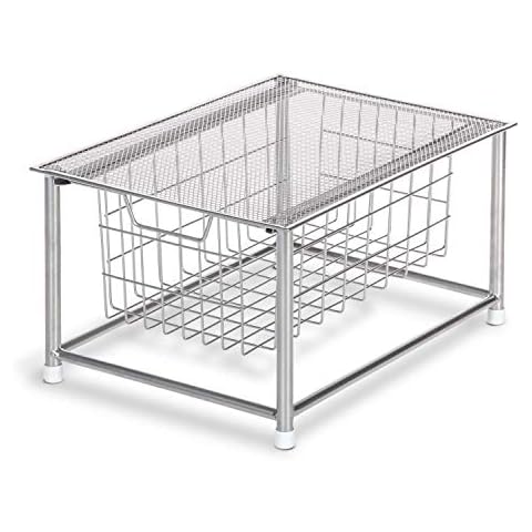 Home Zone Living Tabletop Kitchen Basket Organizer, Pull Out Shelf, Single Cross Wire Design (Satin Nickel) (CAD1038U) Cover