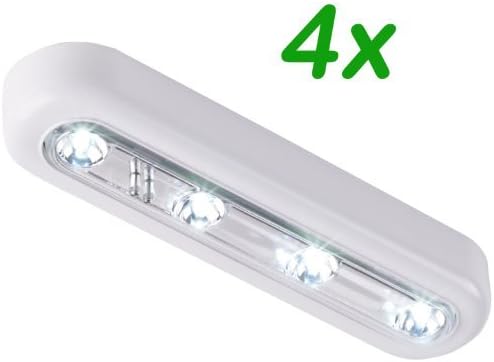 Danibos DIY Stick-on 4-led Touch Tap Light Push Light, LED Night Light for Closets, Attics, Garages, Car, Sheds, Storage Room (4, White)