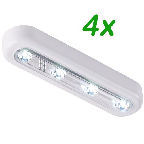 Danibos DIY Stick-on 4-led Touch Tap Light Push Light, LED Night Light for Closets, Attics, Garages, Car, Sheds, Storage Room (4, White)