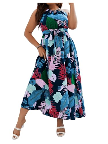 Image of Floerns Women's Plus Size Boho Sleeveless Halter Neck Tie Back A Line Long Dress