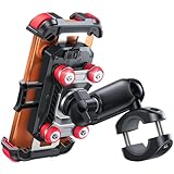 JOYROOM Motorcycle Phone Mount Holder - [Dual Vibration Dampener] [Metal Adjustment Arm] Motorcycle Cell Phone Holder Mount, Bike Bicycle Handlebar Phone Mount for All 4.7''-7'' Cell Phones, Red