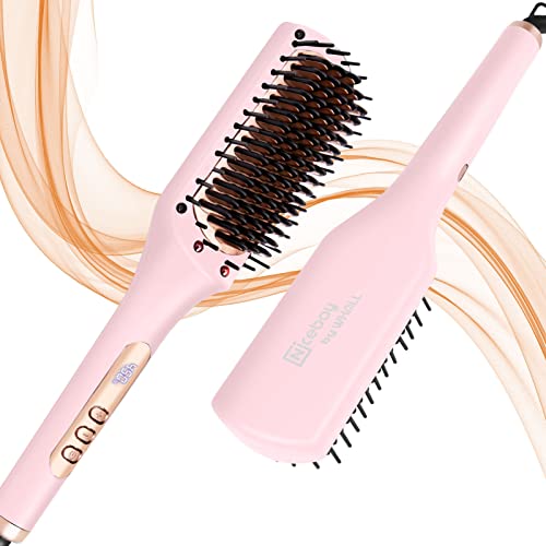 Nicebay Hair Straightener Brush, Negative Ion Hair Straightener Comb for Women, Anti-Scald & Auto-Off Feature, Fast Heating & 6 Temp Settings Hair Straightening Brush