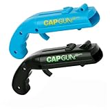 Cap Shooting Bottle Opener Gun - Launches Caps for World Cup Parties, BBQs & Adult Gatherings, Fun Gadget for Men, Unique Gag Gift for Sports Events (black blue)