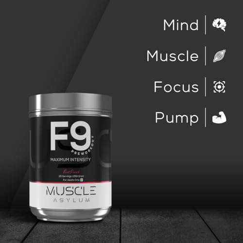 Image of Muscle Asylum F9 Pre Workout Powder - 200mg Caffeine | Beta Alanine, Citrulline, Arginine | Energy, Focus & Pump Support | For Adults (250g, Fruit Punch)