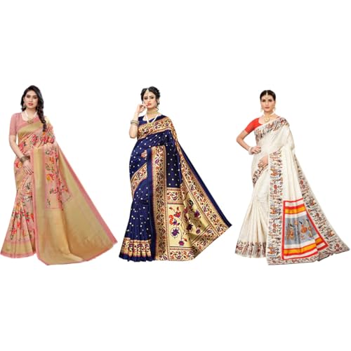 Chemisier imprimé en soie synthétique pour femme Yashika lot de 3 hauts de sari sans couture multicolore