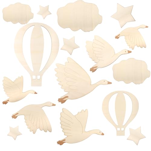 LEIMEND 19 Pezzi Decorazioni per la Camera dei Bambini Cigni Stelle Nuvole Bianche Mongolfiera Decorazioni da Parete in Legno Perfette per Camerette Camere da Letto e Salotti