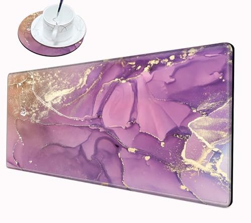 Image of Gaming Mouse Pad for Desk Mat 12x24 Purple Marble Mousepad Large XL Desk Pad Long Extended Computer Mat Big XXL Mouse Mat for Wireless Mouse Non Slip Work Girl