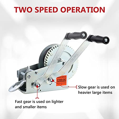 Alavente 3200Lbs Hand Winch Crank Cable With 10M Black Webbing, Heavy Duty Gear Winch For Trailer, Boat Or Atv (Steel) #TOP1