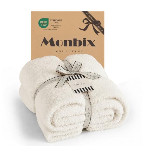 Monbix Soft Throw Blanket for Couch-Cozy Fluffy Warm Knitted Blankets