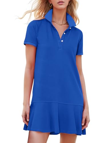 Image of Kissonic Women's Polo Dress Short Sleeve V Neck Ruffle Hem Casual Summer Golf Tennis Mini Shirt Dresses