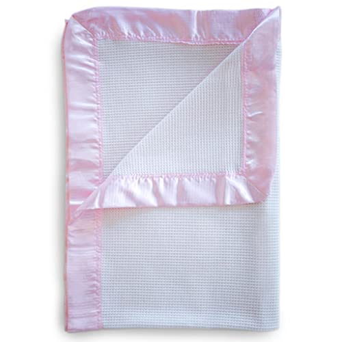 UniBabe Thermal Waffle Weave Baby Blanket with Satin Nylon Trim (Pink), Oversized - Thumbnail 4