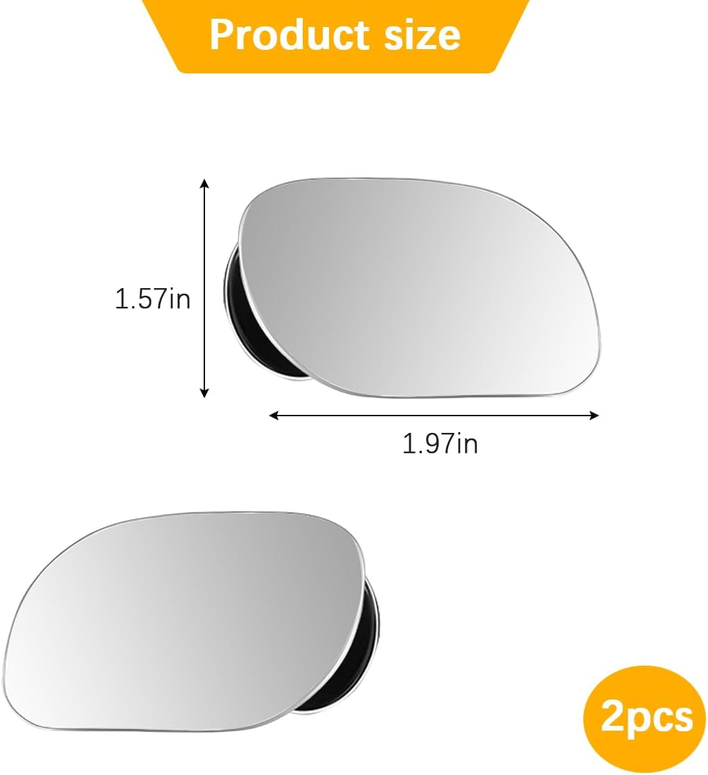 Zpana Car Blind Spot Mirrors, HD Glass Frameless 360 Degree Rotating Wide Angle Vehicle Rear View Convex Mirrors, Adjustable Automotive Exterior Accessories, Universal for SUV RV Truck