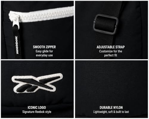 Image of Reebok Crossbody Bags for Women - Lightweight Nylon Small Cross Body Bag Purse with Adjustable Strap for Casual Travel