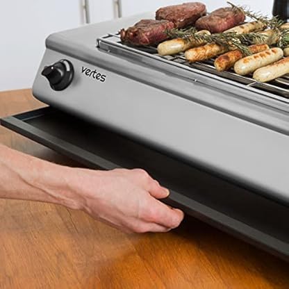 vertes BBQ Grill Elektrogrill Tischgrill Gastrogrill Elektrisch 4800W aus Edelstahl, Extra Groß, 2x Temperatur Stufenlos bis 500°C, Fettauffangschale, Grillrost 76,5 x 23,5 cm, Anti Rutsch Gummifüße – Bild 5