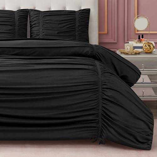 Image of Juicy Couture Ribbon Ruched 2 Piece Twin /Twin XL Comforter Set, Black Bedding Ensemble