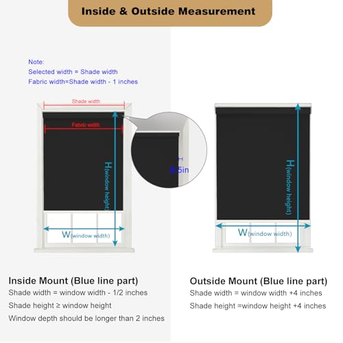 Image of Changshade Blackout Roller Shades for Indoor Windows,Cordless Roller Blinds,Free-Stop Roll Up Shades with Thermal Insulated, Uv Protection Fabric for Bedroom,Office,French Door,32.5 inch W72 H,Black