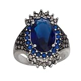 Healeved Anillo de Dedo Retro de Cobre Gemas Sintéticas Azules, Fácil de Llevar Regalar en Diferentes Ocasiones y Mejorar el Estilo de Moda