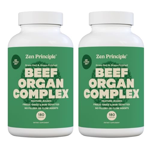 Zen Principle Grass Fed Beef Organs Supplement – Desiccated Liver, Heart, Kidney, Pancreas, Spleen, Intestine & Tripe/Stomach – Grass-Fed & Grass-Finished on the Natural Pastures of New Zealand 2-Pack