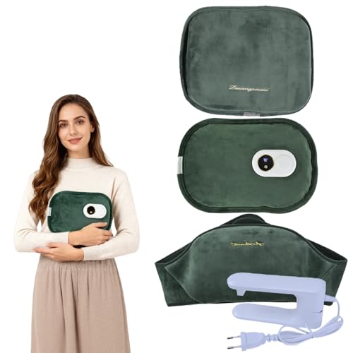 WRQIOO Elektrische Wärmflasche, Wiederaufladbar & Kabellos, 4-Teiliges Set mit Wärmflaschengürtel & Flanellbezug, Überhitzungsschutz, bis 70°C,...