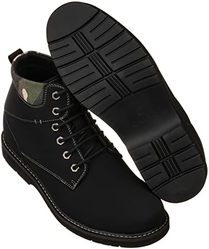 CALTO Men's Invisible Height Increasing Elevator Shoes - Nubuck Black Leather Lace-up Round-Toe Work Boots - 3.2 Inches Taller - YH7831 - Size 11 D(M) US | Image 4