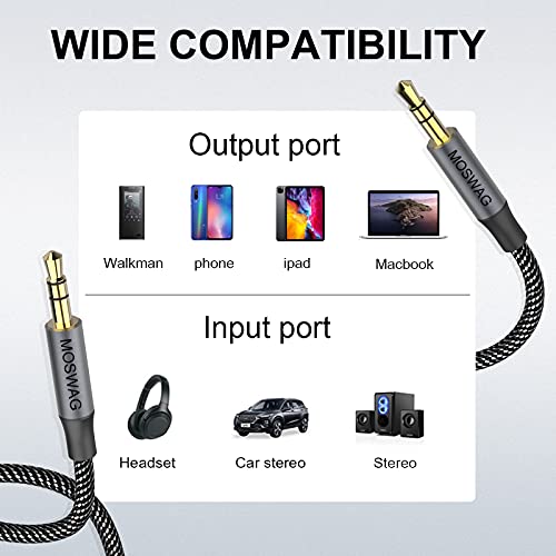 Moswag 3.28Ft/1Meter 3.5Mm Aux Cord To 3.5Mm Audio Aux Jack Cable Male To Male Aux Cable Nylon Braided Stereo Jack Cord For Phones,Headphones,Speakers,Tablets,Pcs,Music Players And More #TOP4