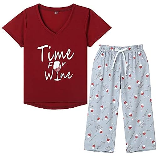 YIJIU Women's Short Sleeve Tops and Capri Pants Cute Cartoon Print Pajama Sets (Available in Plus Size)