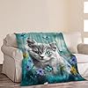 Cute Cat with Blue Butterfly Throw Blanket - Ultra Soft Cozy Fleece Kitten Blanket for Girls, Women & Kids - 40"x50" Cat Lover Gifts #2