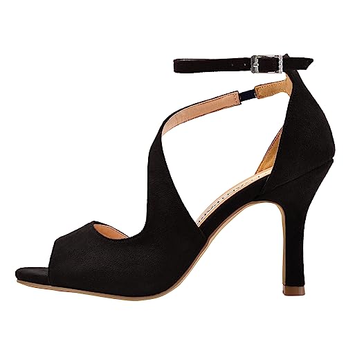 Image of ELEGANTPARK Sandals for Women Peep Toe High Heels Cross Strappy Wedding Evening Dress Shoes Buckle Stain