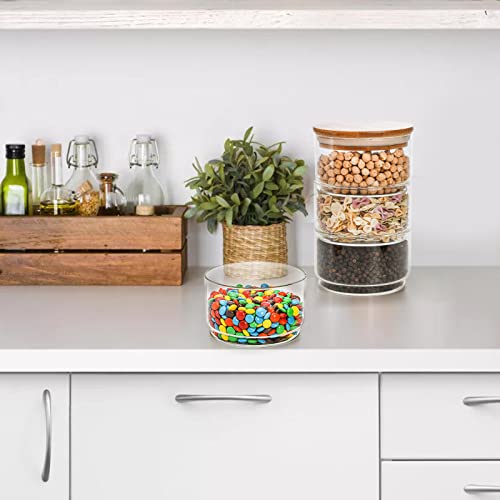 Coloch 4 Tier Stacking Glass Jars With Airtight Bamboo Lid, 12Oz Clear Food Storage Canister Set Decorative Glass Jars For Candies, Nuts, Condiments, Tea, Tiny Crafts, Kitchen, Living Room #TOP6