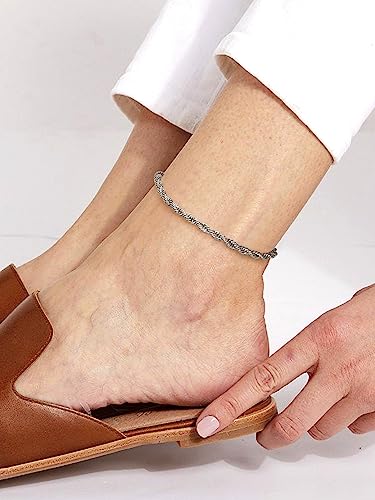 Image of FaithHeart Waterproof Ankle Bracelets for Women, 1 /2 /3Pcs Non Tarnish Stainless Steel Layered Anklet Set Paperclip Figaro Cuban Link Chain Dainty Summer Beach Jewelry Gift Adjustable Size