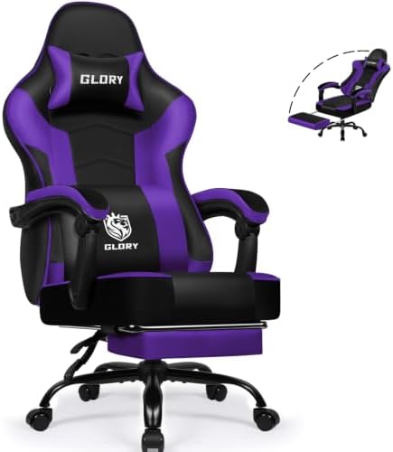 minnouat Gaming Stuhl Ergonomischer mit Fußstütze, Gaming Chair Bürostuhl 150 kg Belastbarkeit, Gamer Stuhl aus Kunstleder, Höhenverstellbarer PC Zockerstuhl für Jugendliche Erwach
