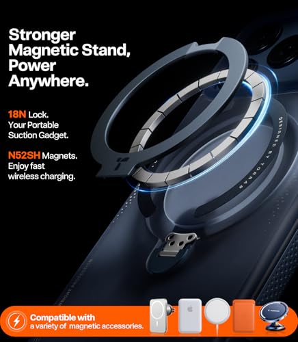 Image of TORRAS Ostand Q3 Air for iPhone 17 Pro Case 6.3'' with Stronger Magnetic Stand, Fit for Magsafe, Airbags Miltary Protection, Camera Control for iPhone 17 Pro Case, Shockproof & Stylish, Midnight Blue