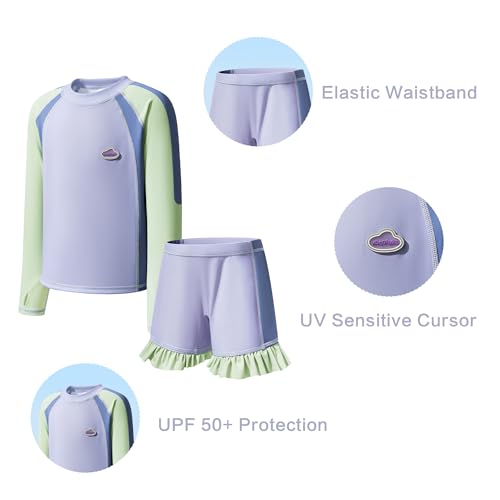Image of KOCOTREE Toddler UPF 50+ Swimsuit Set - 2PC Long Sleeve Rash Guard & Shorts, Water-Activated Color Change UV Protection