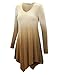 LL WT1050 Womens V Neck Long Sleeve Dip Dye Handkerchief Hem Tunic Top XL BROWN
