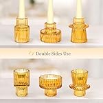 Taper Votive Candle Holder for Pillar Candles Tealight, Candlestick Holder for Wedding Christmas Tea Party, Boho Ribbed Vintage Crystal Glass Table Centerpiece Decor, Bulk Set of 6 (Amber) - Image 5
