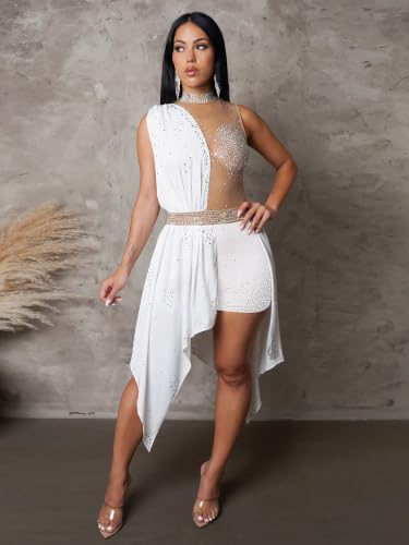Traje nocturno sin mangas estilo romper para mujer fiesta y club nocturno en blanco XXL 5