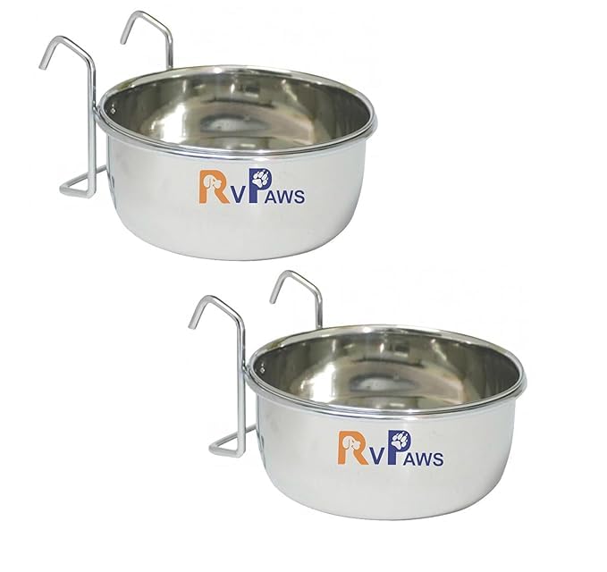 Woofy Bird Feeding Dish Cups, Parrot Food Bowl Holder-Stainless Steel Coop Cup, Bird Cage Water Bowl for Parakeet African Greys Conure Cockatiels Lovebird Budgie Chinchilla (250.ML + 250.ML Pack of 2)