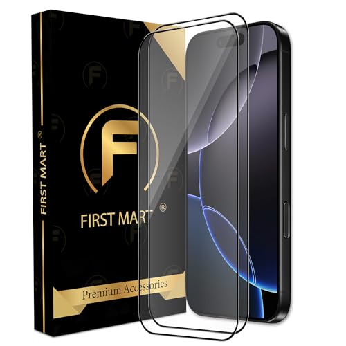 Image of FIRST MART Tempered Glass Screen Protector for iPhone 16 Pro /iPhone 17 - Full-Glue Screen Guard, 3D Edge to Edge, HD Clear, Bubble-Free, Case-Friendly, Black, Pack of 2