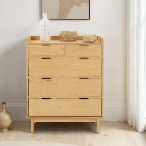 IDIMEX Commode TEPERA L 74 cm avec 5 Tiroirs en Bois Massif Finition Laquée, Meuble de Rangement pour Vêtements Design Moderne et Naturel, Tiroirs Spacieux,...