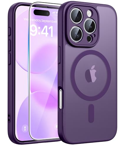 Image of FNTCASE for iPhone 16 Pro Max Case: [Compatible with Magsafe] Translucent Matte Cases with [Full Camera Protection] [Screen Protector] Military Grade Shockproof Protective Phone Cover - Purple