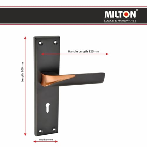 Image of Milton Iron Mortise Door Handle Lock Set with Keyhole, Finish Black 200mm x 50mm Plate, 125mm Handle Length, Model MHI-581