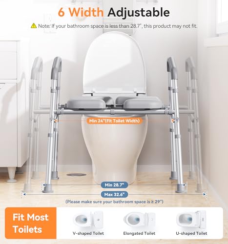 PopWise Toilet Seat Riser for Seniors, Anti-Wobble Anti-Tip Design Premium Rocket Steel, 500 lb Raised Toilet Seat for Handicap, Adjustable Height & Width with Handles, Fit Any Toilet by PopWise - Image 2