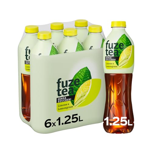 Fuze Tea, Bevanda Rinfrescante Analcolica di Té al Gusto Limone e Citronella, Senza Zuccheri - 6 Bottiglie da 1.25 ml